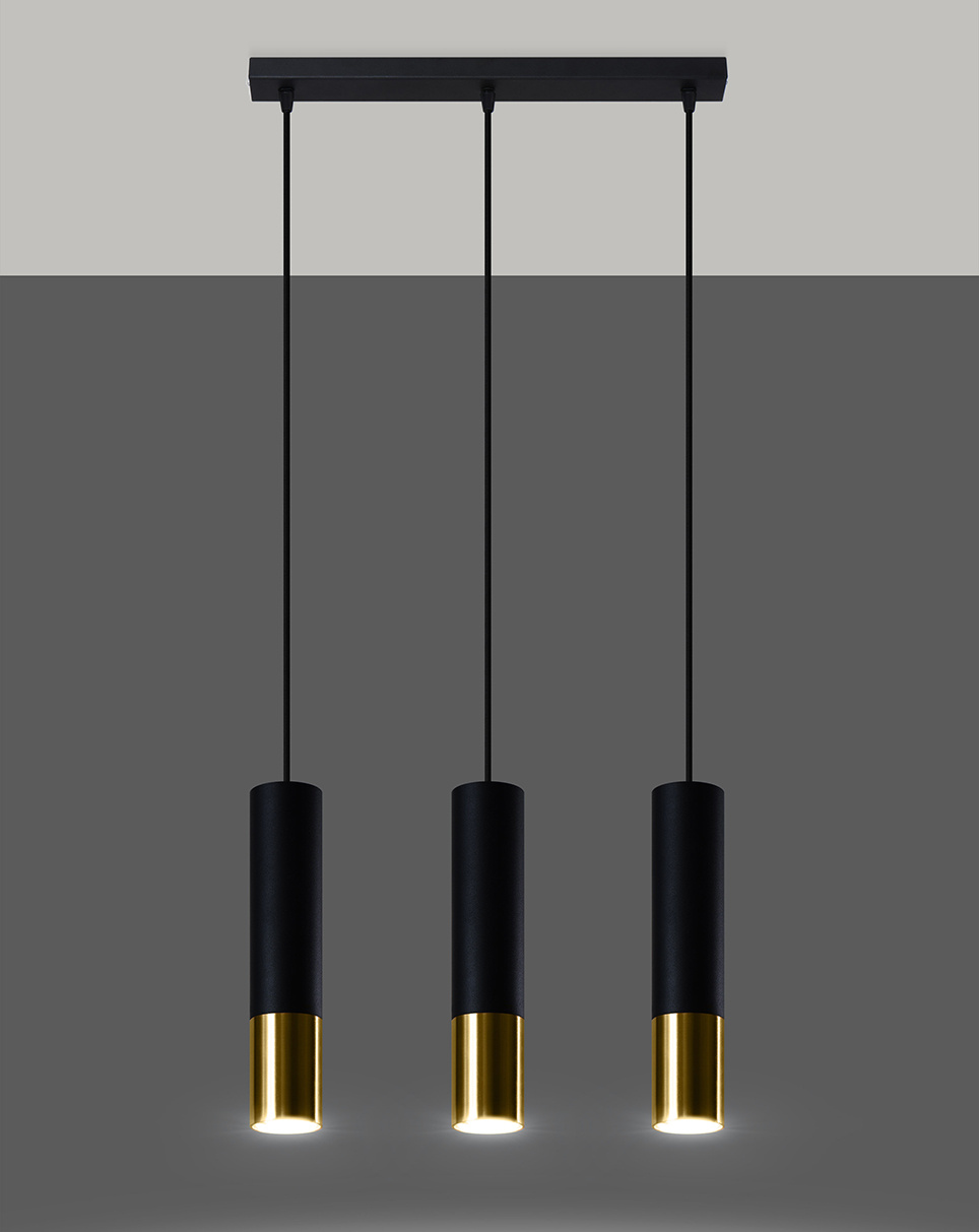 Pendant Lamp LOOPEZ 3L black/gold + 3x LED Bulb GU-10 3000K Warm 7W 620lm