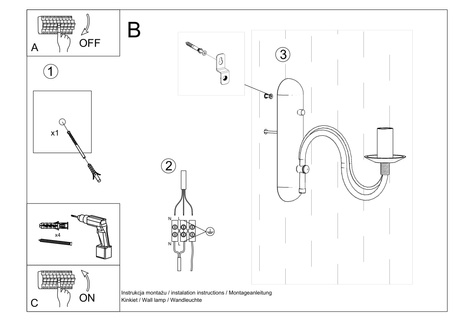 Wall lamp MINERVA white + 1x LED Bulb E14 4000K Cool White 7.5W 650lm