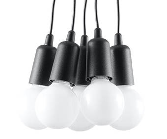Hanging lamp DIEGO 5 black + 5x LED Bulb E27 3000K Warm 7.5W 620lm