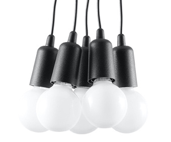 Ceiling pendant lamp DIEGO 5 black + 5x LED Bulb E27 4000K Cold White 7.5W 650lm