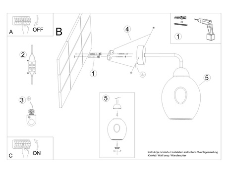 Wall lamp FILLAN 1 black + 1x LED bulb E27 3000K Warm 7.5W 620lm