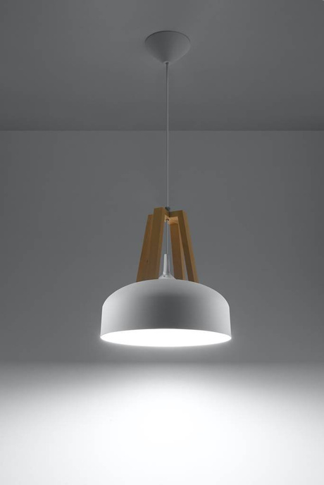 Pendant lamp CASCO white/natural wood + 1x LED bulb E27 4000K Cool White 7.5W 650lm