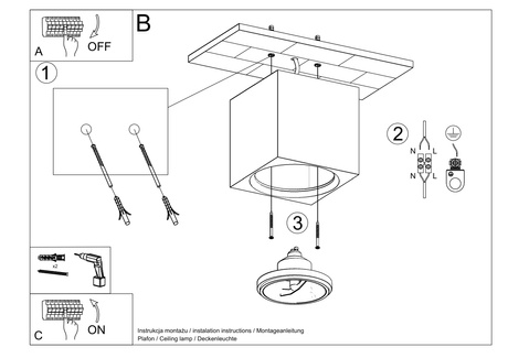 Ceiling lamp SEIDA ceramic white + 1x LED bulb GU10 AR111 3000K WARM 10W 800lm