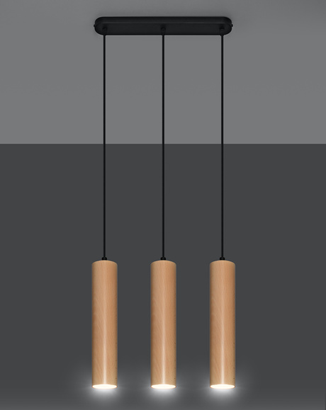 Hanging Lamp LINO 3 natural wood + 3x LED Bulb GU-10 4000K Cool White 7W 630lm