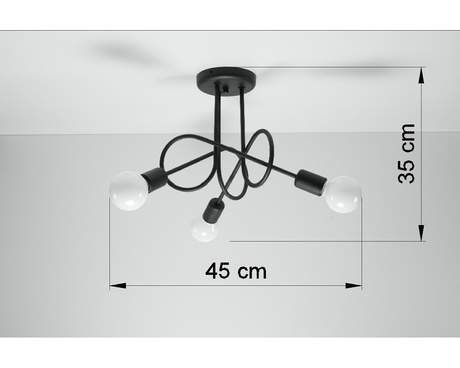 Chandelier SUPEŁ 3 black + 3x LED Bulb E27 3000K Warm White 7.5W 620lm