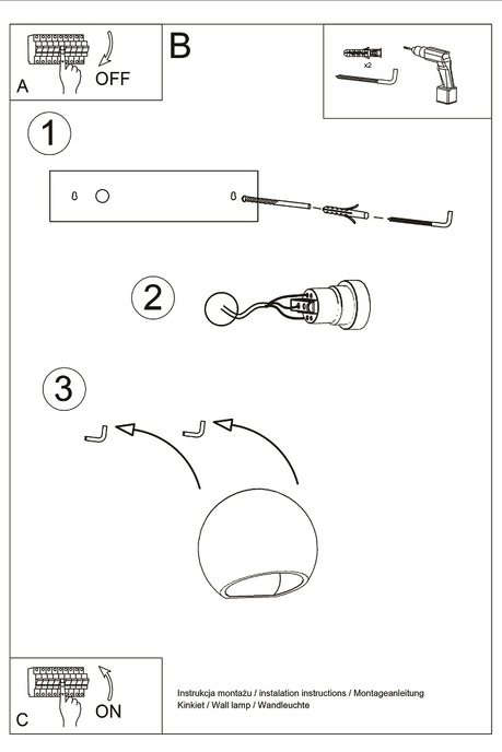 Wall ceramic lamp GLOBE white + 1x LED Bulb E27 3000K Warm 7.5W 620lm