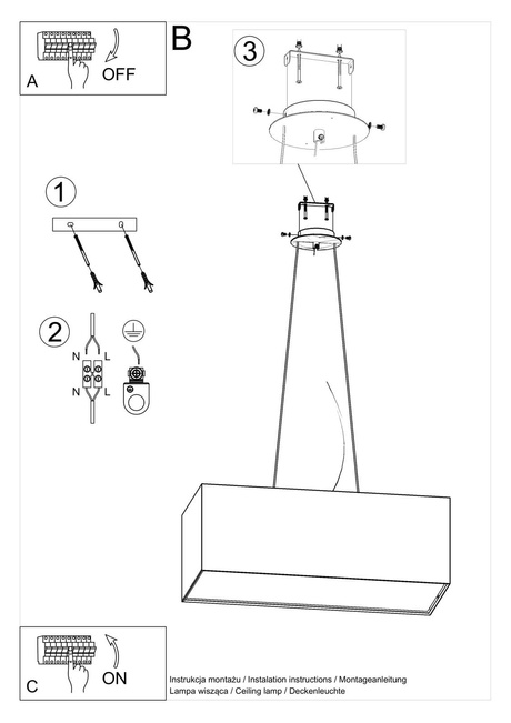 Chandelier SANTA BIS 80 black + 3x LED Bulb E27 3000K Warm 7.5W 620lm